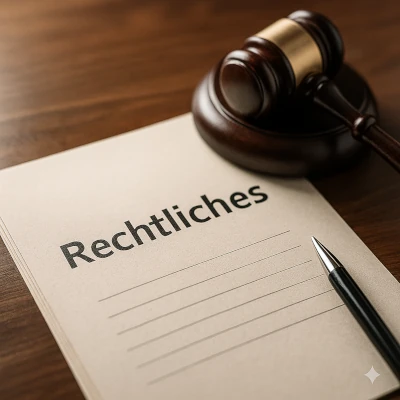 Rechtliches – Gavel, Dokumente und Füllfederhalter auf Holztisch, Symbol für AGB und Datenschutz